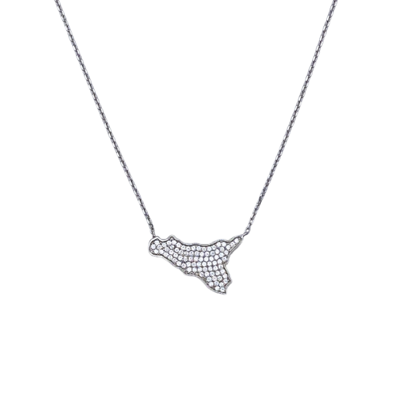 Collana bianca con charm Sicilia in argento 925 - CL201B